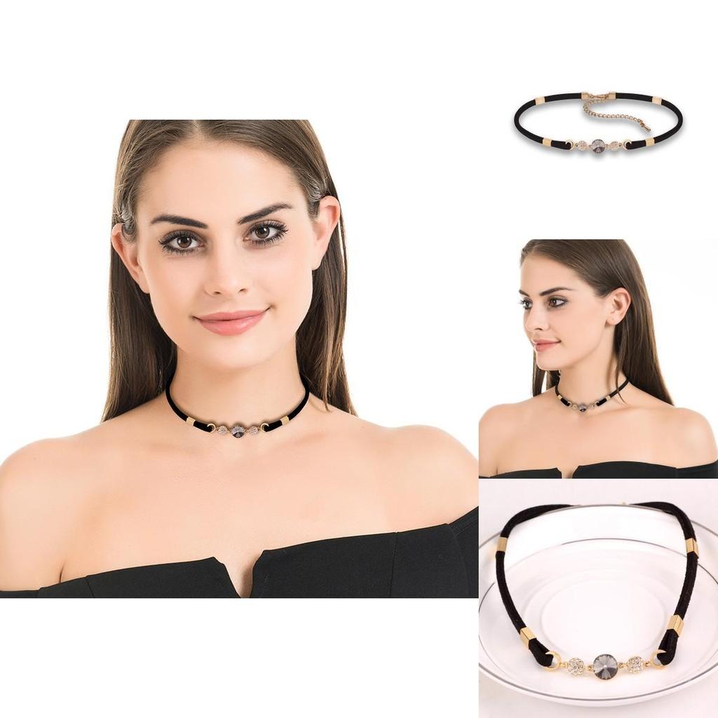 Stylish 18k Gold Plated Satellite Stone Choker Necklace For Women With Crystals