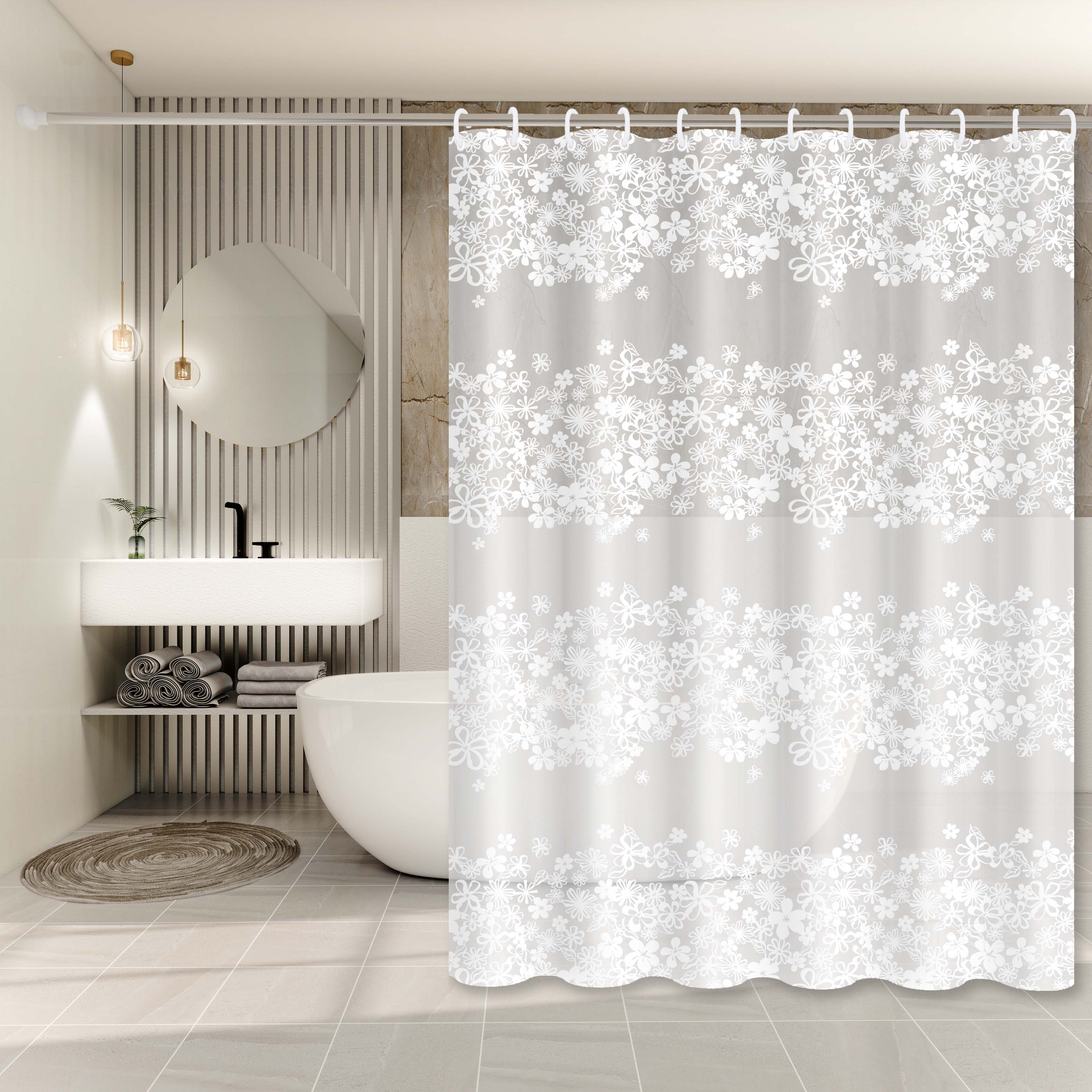 

Біла квіткова шторка для душу в пасторальному стилі, затишна шторка для ванної кімнати, чудовий товар для ремонту орендованих ванних кімнат 150*180cm