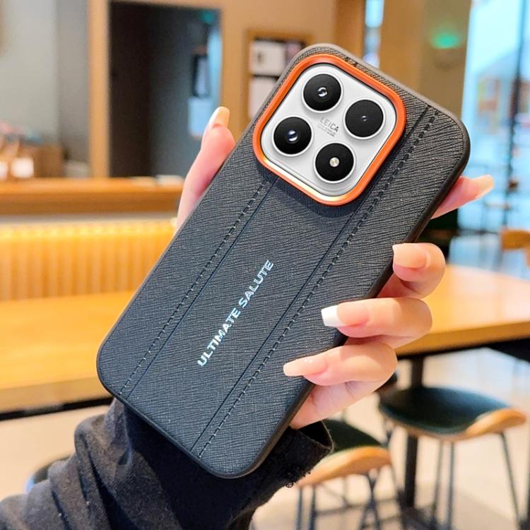 Metal Camera Lens Frame Buttons Vegan Leather Phone Case For Xiaomi 14 Ultra, Shockproof Protective Cover
