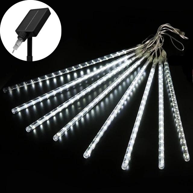 Solar Meteor Shower Rain LED String Lights 8 Tubes Street Garlands Christmas Tree Decorations for Outdoor Fairy Garden Lights