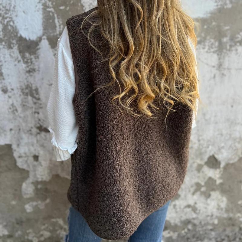 Autumn and Winter Women's Lamb Fleece Polar Fleece Button Vest Jacket Vest Jacket