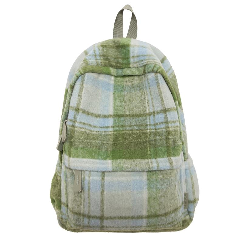 Vlněný kostkovaný studentský školní batoh s velkou kapacitou dámský batoh