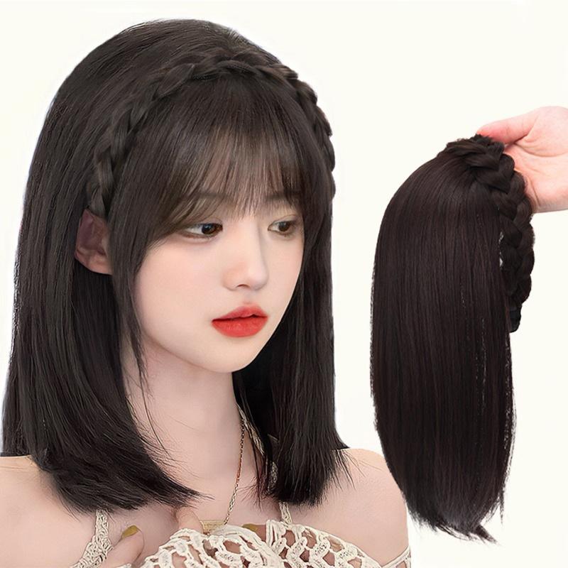 Stirnband-Perücke Kurzes Haar für Damen Fischgräten-Clip Integriertes Haarteil Haarschmuck Sofortiges Volumen