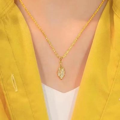 Sparkling Golden Branches and Jade Leaves Necklace for Women Simple Temperament Clavicle Chain Fashionable