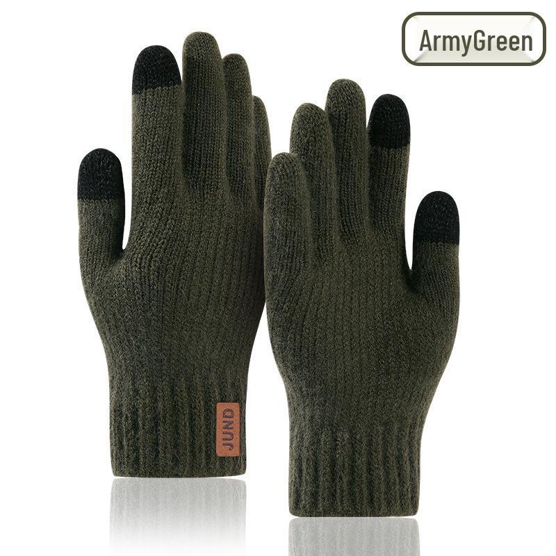 Men's Winter Touchscreen Wool Knit Gloves - Thickened Velvet Lining for Outdoor Cold Protection