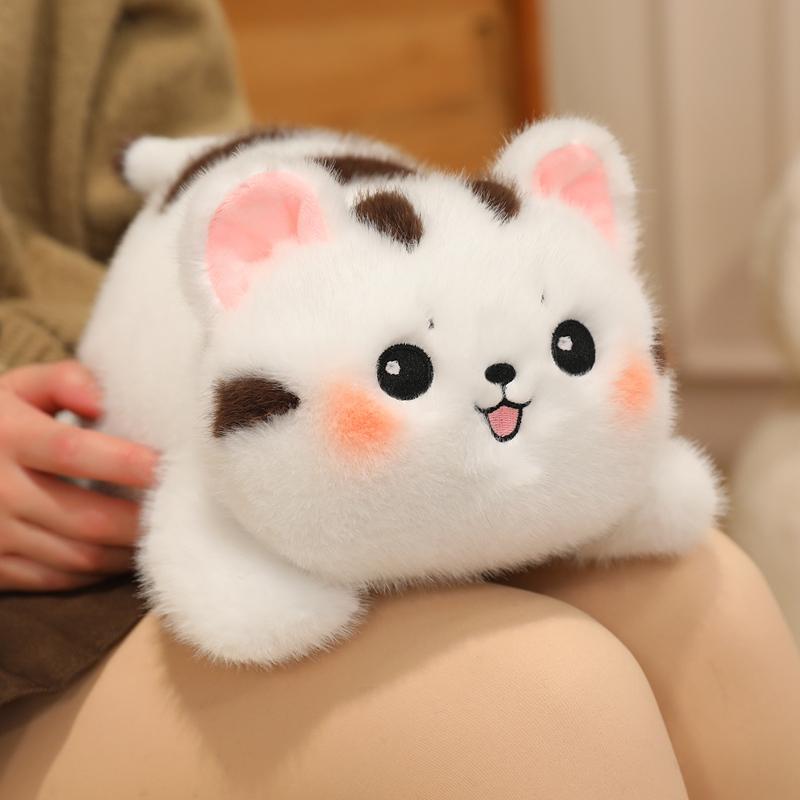Adorable Large Facial Cat Lying Doll Stuffed White Coffee Fatty Cartoon Animal Featuring Tail Cute And Charming Plushie Birth Date Gif