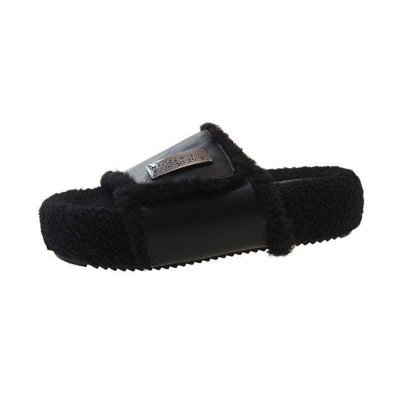 Foreign Style Red Plush Slippers Women's Autumn New Fashion Plush Slippers Small Height-increasing Lamb Wool Slippers