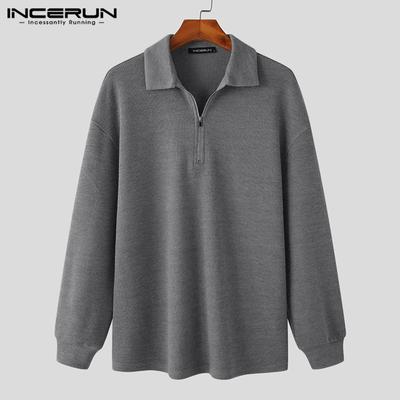 Polo da uomo in maglione con cerniera, colletto ampio, casual, autunno primavera
