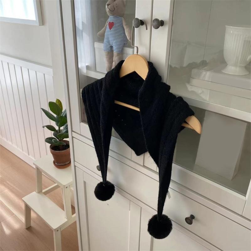 Multipurpose Shawl with Pompoms for Indoor Outdoor Windproof Accessory Neckwear Knitted Scarf Shoulder Wrap Neckwear