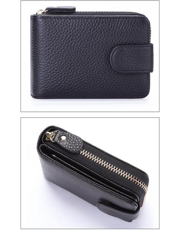 RFID Anti-Theft Cowhide Accordion Card & ID Holder with Zipper