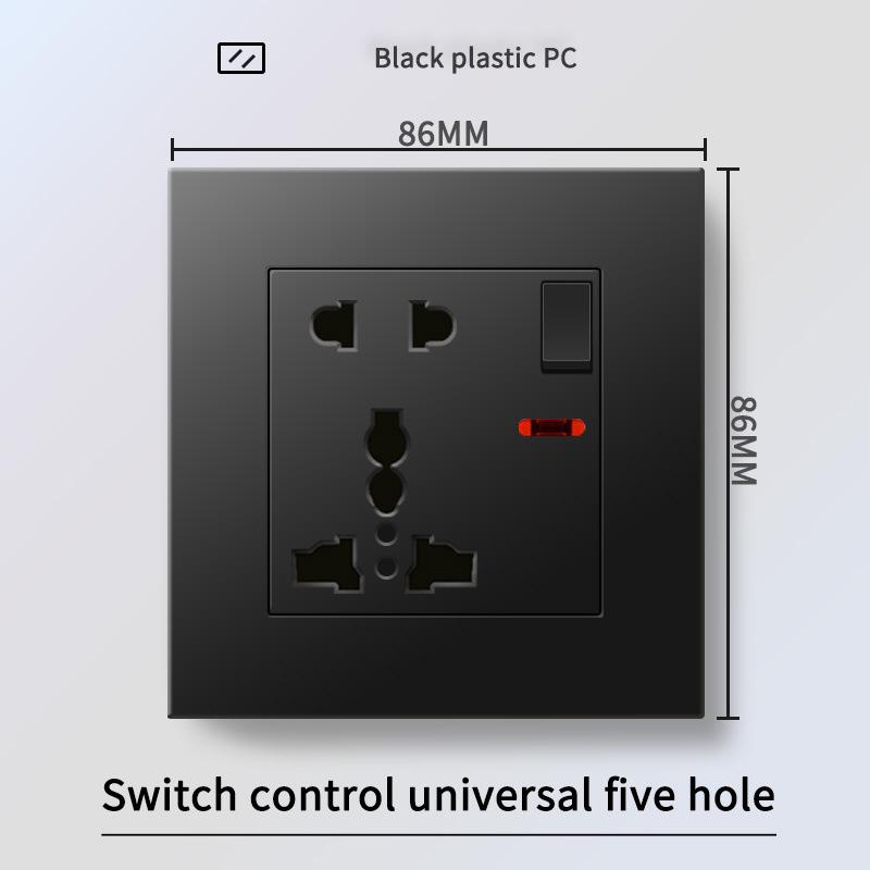 13A British Standard Socket with USB & Type-C Fast Charging, Light Switch, Black Panel for Hong Kong & Macau