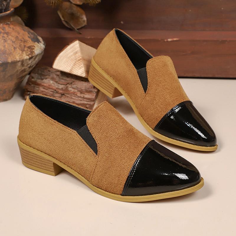 Leopard Printed Women's Low Heel Pumps Fashion Patent Leather Patchwork Dress Shoes for Women Comfy Pointed Toe Slip On Loafers