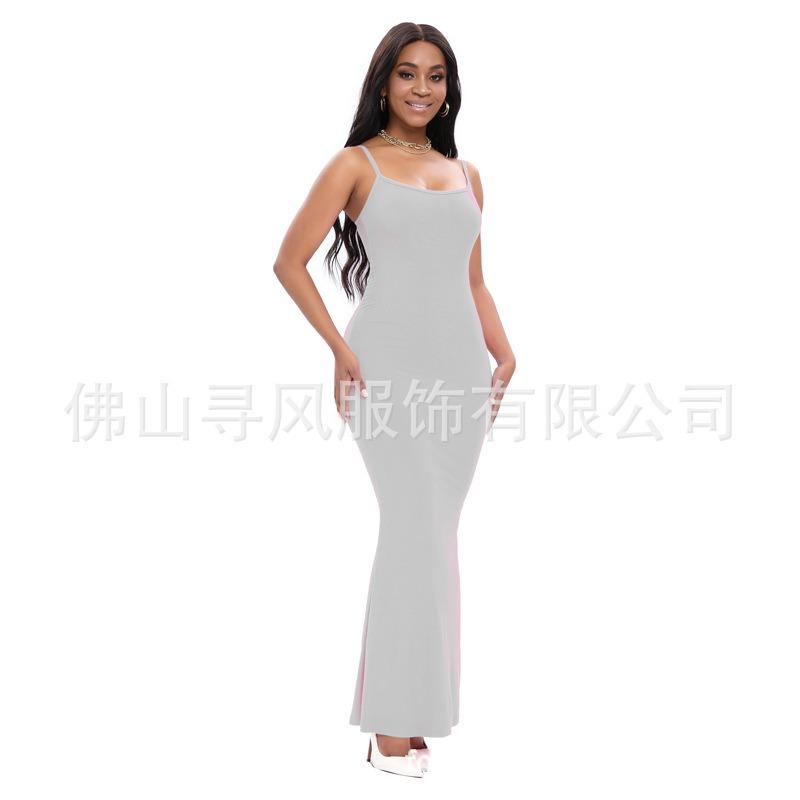 Women Modal Spaghetti Strap Light Tummy Control Bodycon Maxi Dress 2 In 1 Shapewear Long Dress