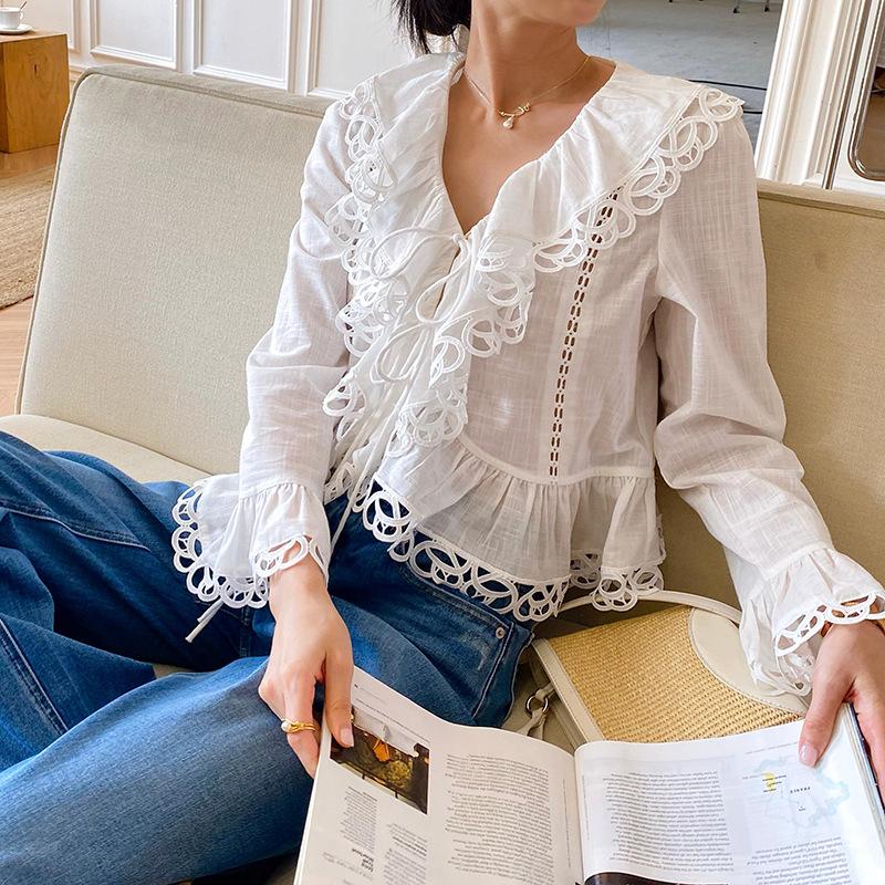 2026 Spring Casual Simple White Shirt for Women, Solid Color Long Sleeve Top S белый