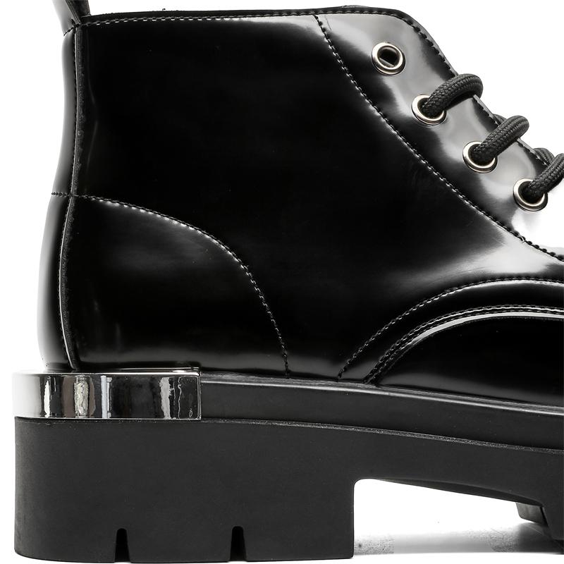 Hochwertige Neue Streetstyle Lackleder Stiefel Für Herren Metalldekoration Schwarz Hombre Tägliche Kleidung Höhenerhöhende Schuhe