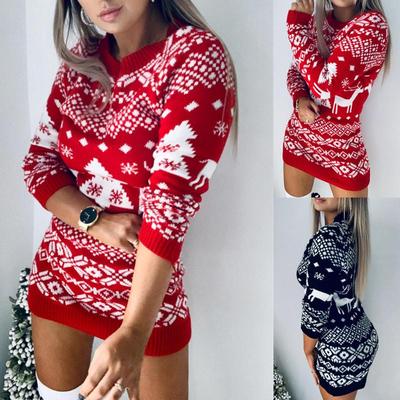 2020 Autumn/Winter Women's Versatile Christmas Knitted Long Sleeve Sweater Dress