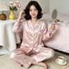 Sweet and high-value butterfly print ice silk pajamas women's ins loungewear long-sleeved trousers two-piece set