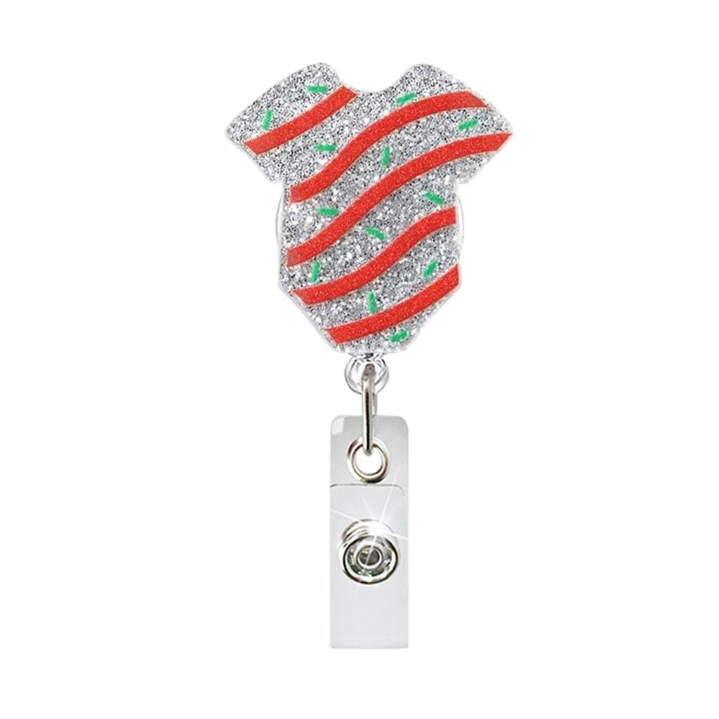 Christmas Red Stripe Baby Acrylic Badge Reel Retractable Name Tag Alligator Clip ID Card Holder for Nurse Office Doctor Student