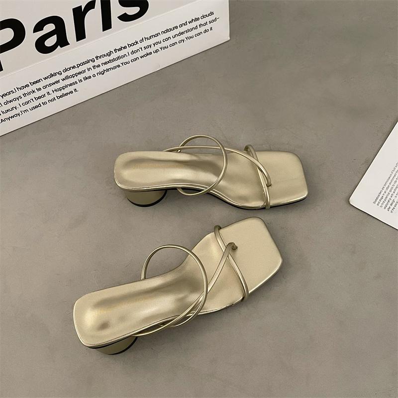 Letnie Kwadratowe Sandały Damskie na Niskim Obcasie Modne Wąskie Paski Sandały Damskie Outdoorowe Plażowe Codzienne Klapki Buty Duży Rozmiar 40