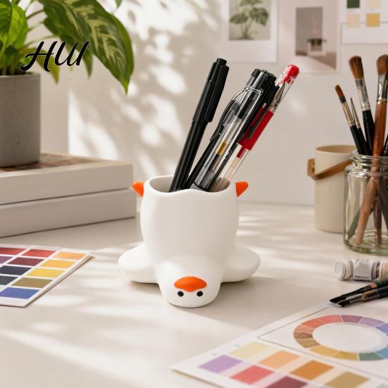 Playful Desktop Decor Upside Down Duck Pen Holder, 3D Printed Desk Organizer, Funny Creative Gift for Girls Stationery Storage Holder Office