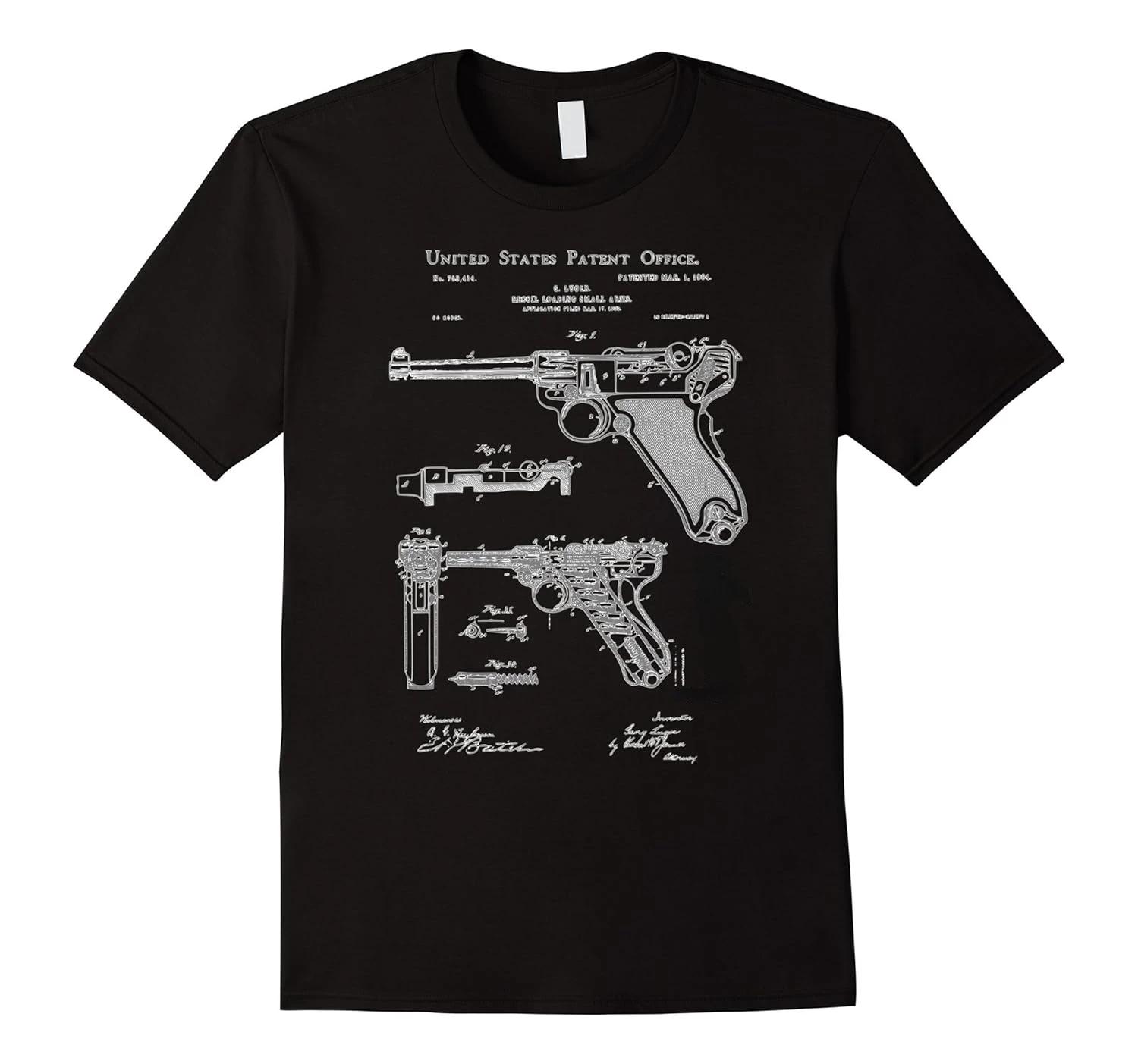 

German Luger Pistol Blueprint Vintage WWII Guns Gift TShirt 100 Cotton ONeck Short Sleeve Casual Mens Tshirt Size S3XL S