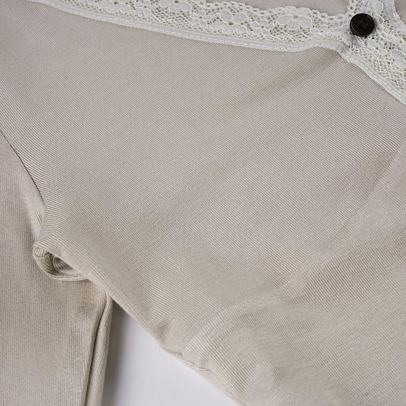 Sexy V-neck Lace A-line Knit Long-sleeve Top - Elegant Slimming Sweet Girly Style