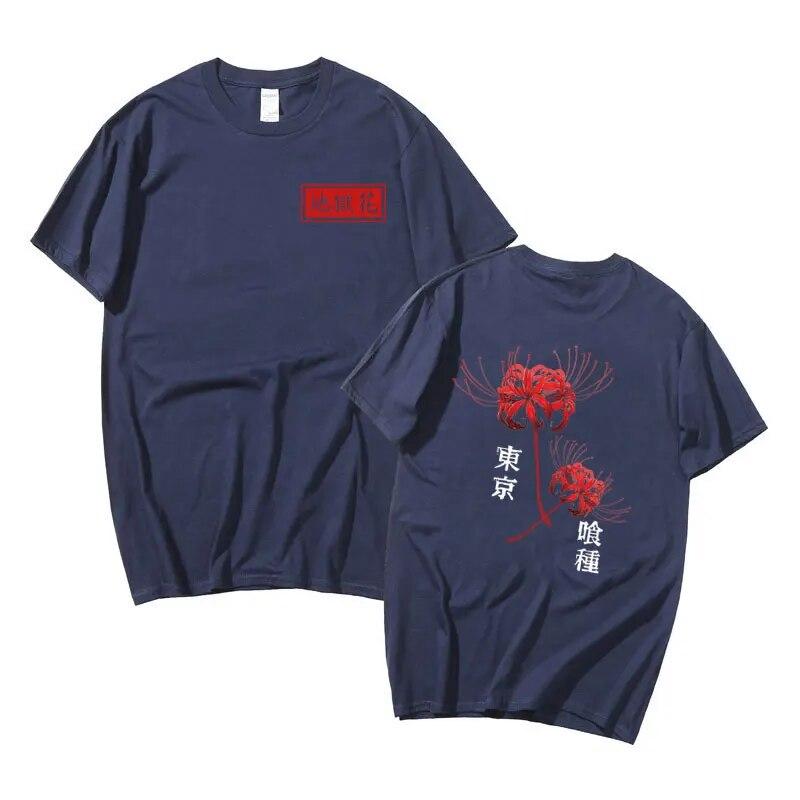 Japanese Unisexga Unisex Women Fashion Kanekiken T-shirts Anime Tokyo Ghoul Spider Lily Print Tshirt Unisex Women Harajuku Casual T Shirt