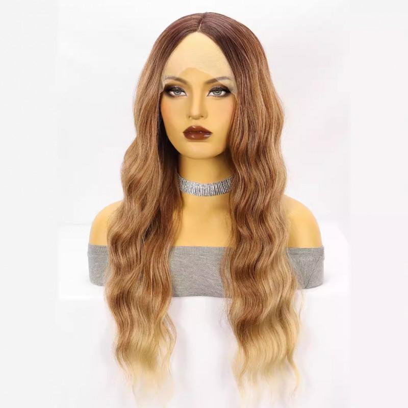 Hand-tied Lace Front Wig Long Curly Gradient Synthetic Women Middle Part