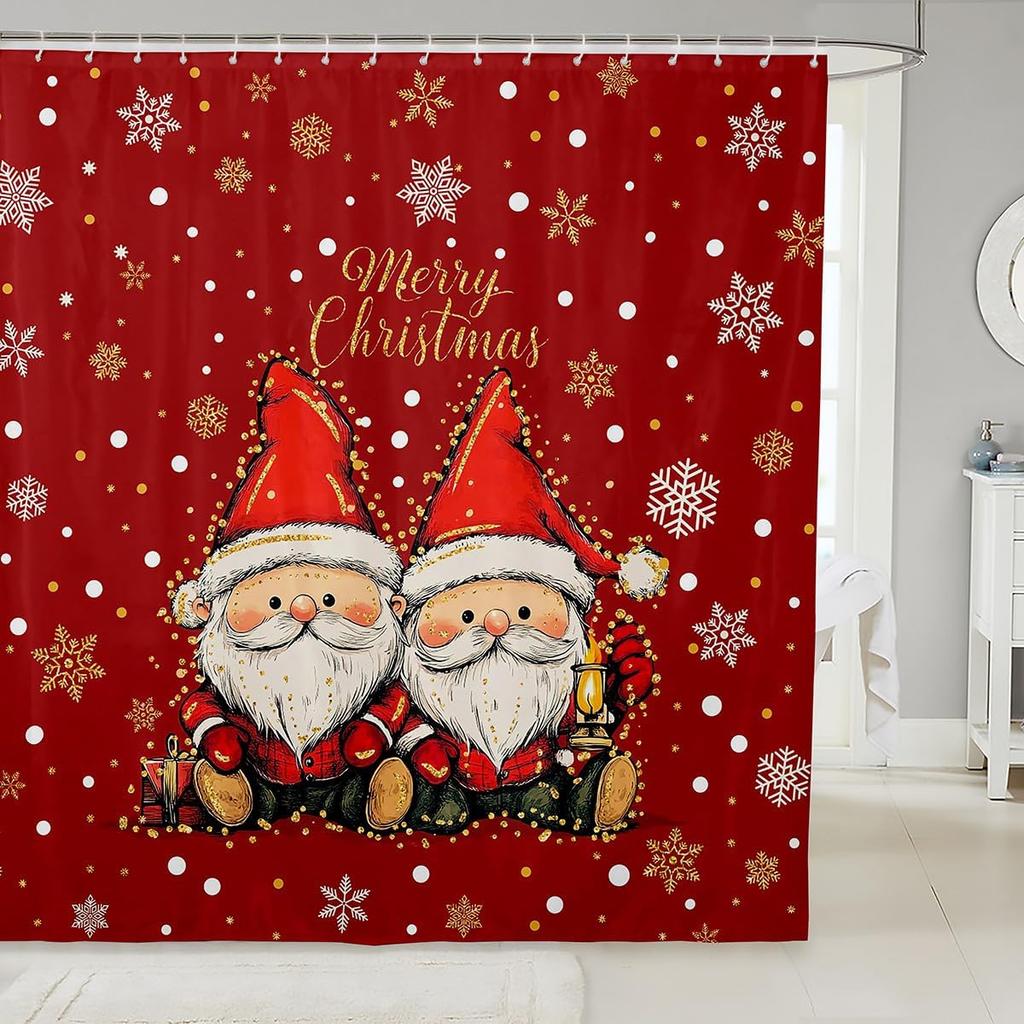 Christmas Cat Shower Curtain Cute Pet Cat Animal Bathroom Shower Curtain Sets, Xmas Decor Christmas Hat Fabric Shower Curtain