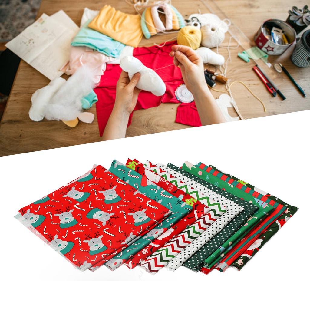 10PCS Christmas Cotton Fabric Twill Printing Fashionable Decorative DIY Cotton Cloth Sewing Craft Fabric Group A