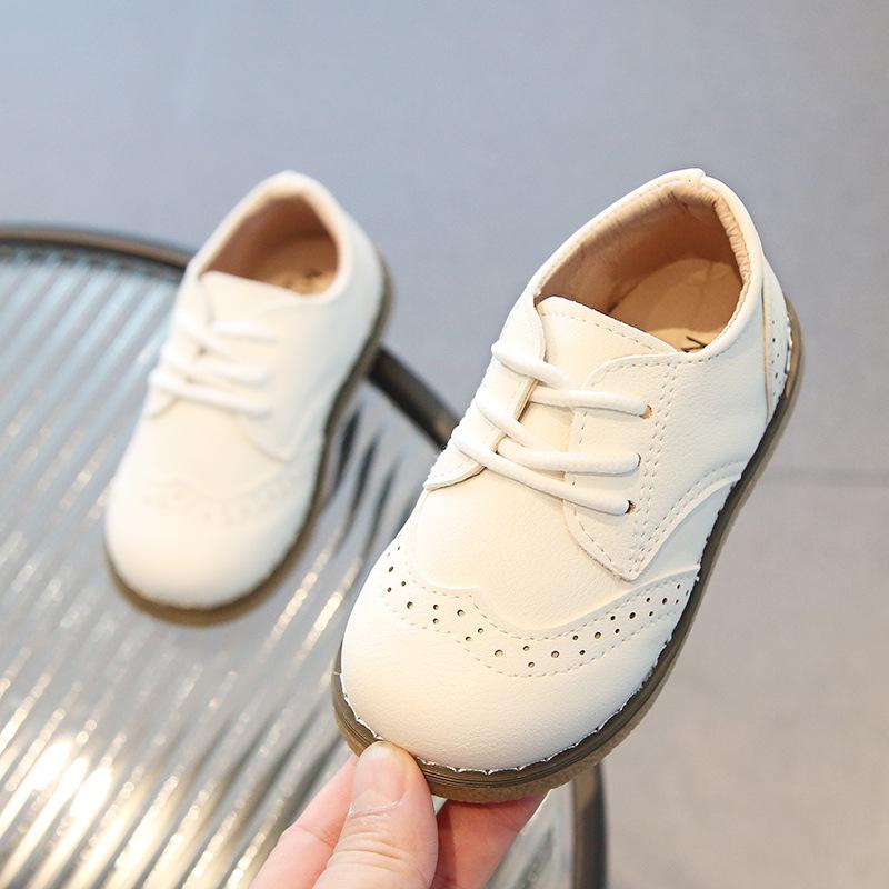 Boys' Soft Sole Leather Retro Brogue Shoes with Laces – Spring/Autumn Style