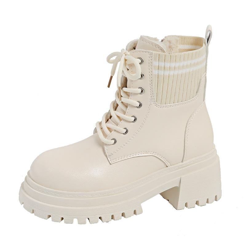 

Чоботи на шнурівці спереду в британському стилі, нові осінньо-зимові черевики Мартін для жінок, черевики з оксамитової шкіри на товстій підошві для жінок 42