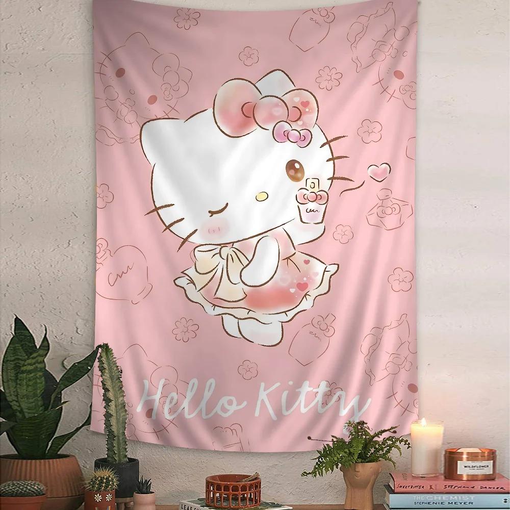 Sanrio Cute Cat Cartoon Party Hello Kitty Cute Room Table Wallpaper Home Decoration Hippie Wall Hanging Art Science Fiction Room