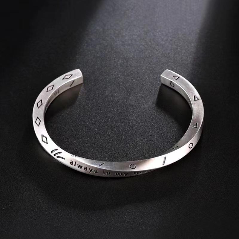 2023 Retro Men's Geometric Woven Cable Open Bangle in Silver-Plated Copper