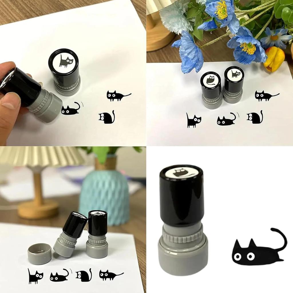 Bview Art 4pcs Cartoon Stamps Lovely Small Black Cat Stamp DIY Scrapbooking Decoration Diary Collage Stationery
