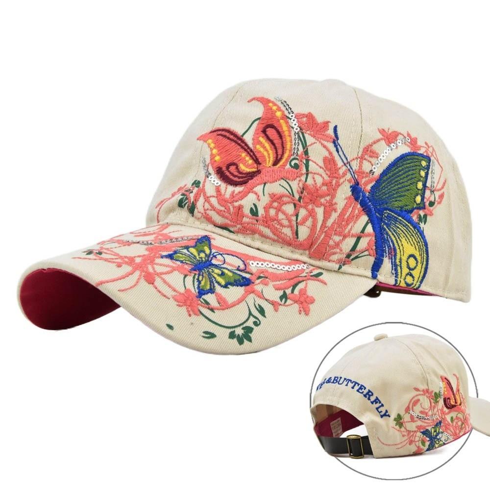 Embroidered Butterfly Baseball Cap Sequin Cotton Baseball Cap Creative Peaked Cap  Outdoor