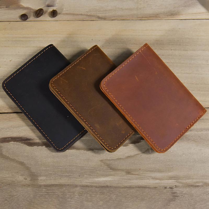 Leather Men'S Crazy Horse Leather Short Wallet Retro Wallet Durable Simple Card Bag Card Holder