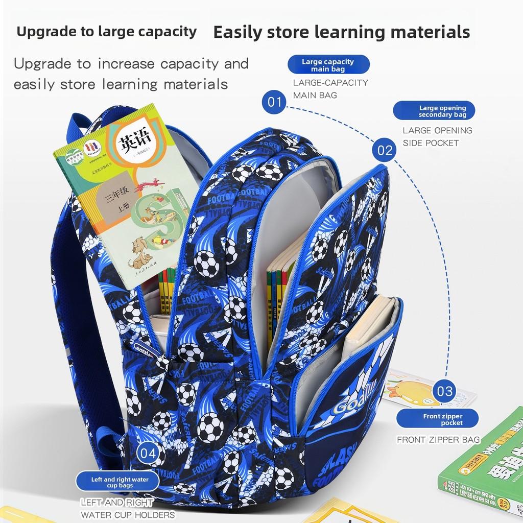 Oxford Cloth Kids School Backpack With Football Pattern And Waterproof Design For Elementary Students