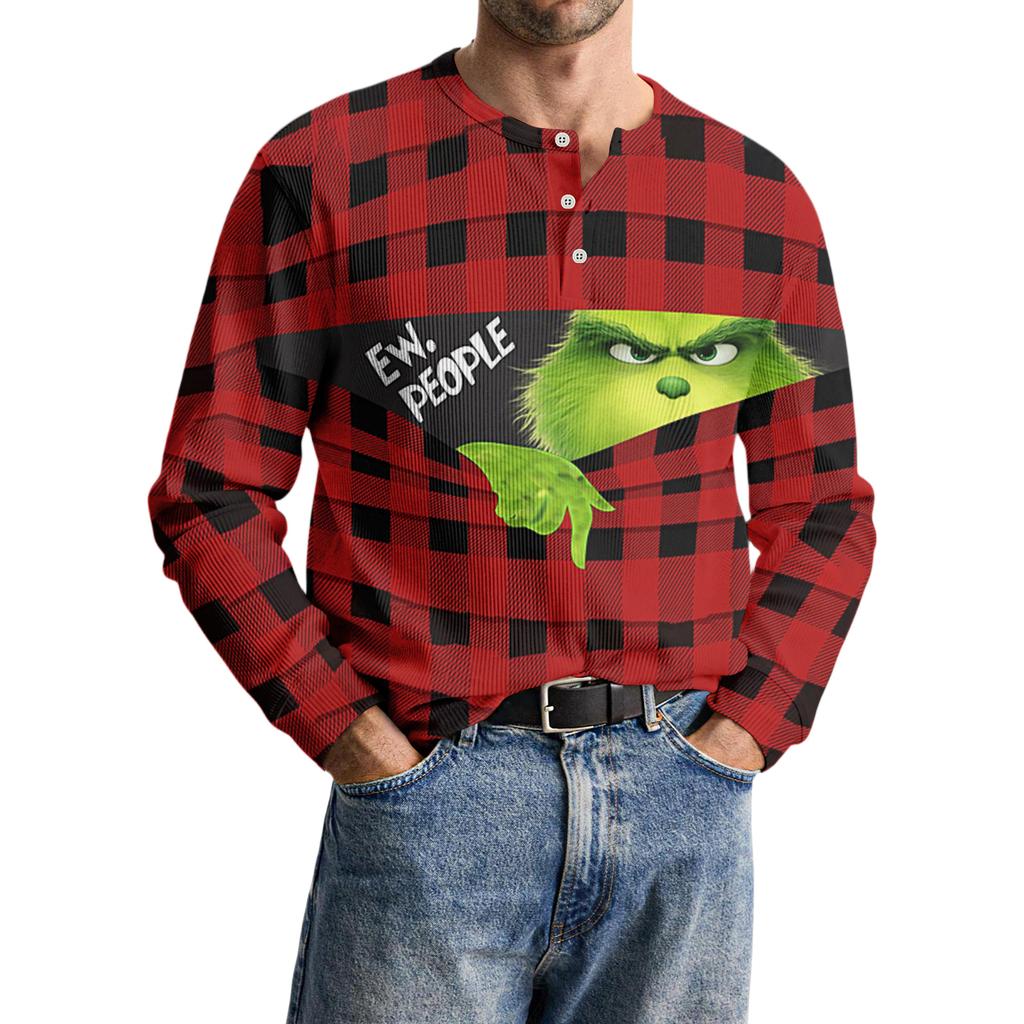 Men's Casual Knit Button-Up Long-Sleeve Shirt