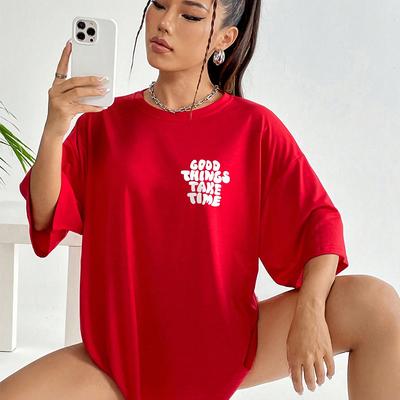 İyi Şeyler Zaman Alır Beyaz Mektup Desen Kadın T-shirt Sokak Hip Hop T-Shirt Spor Yumuşak Pamuklu Giyim Yaz hoş tişört