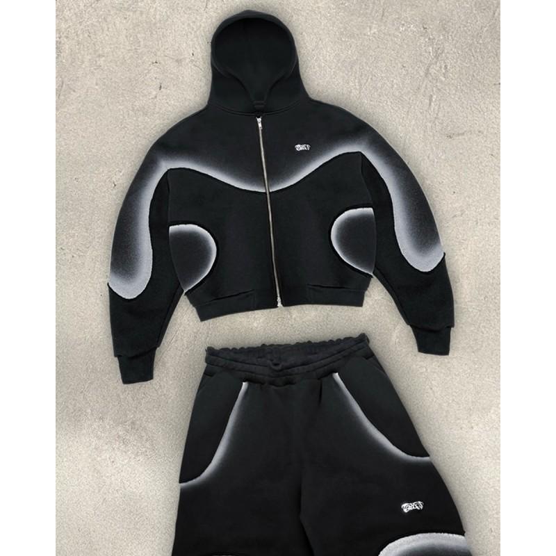 Gothic Streetwear Hooded Zip-Up Sweatshirt With Graphic Print Unisex Oversized Fit Casual Outerwear
