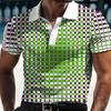Fashionable Geometric Color Blocked Pattern 3D Digital Printing Men's Comfortable Polo Shirt
