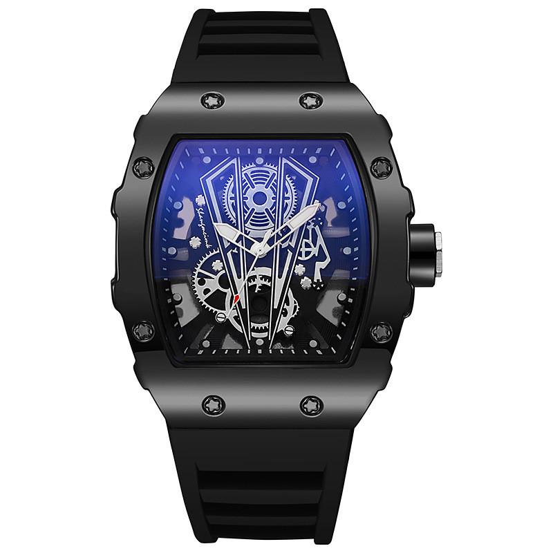 Hollow Richard Wine Barrel Shape Quartz Watch For Men Business Calendar Silicone Strap чёрный