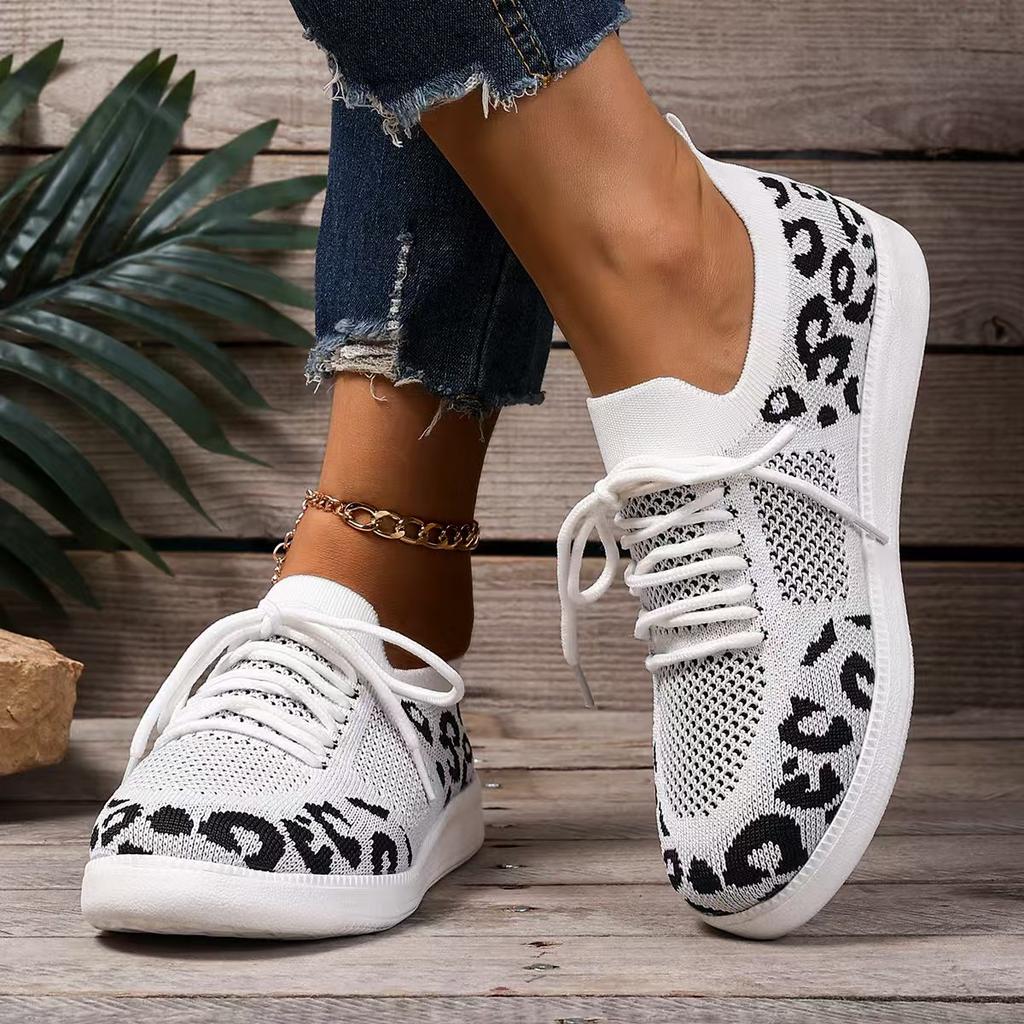 Women Casual Sneakers New Leopard Lace-up Lightweight Sneakers Women Mesh Breathable Running Shoes Women 2025 Zapatos De Mujer