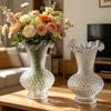 Clear Hobnail Glass Flower Vase with Ruffled Rim, Handmade Bubble Texture Vase for Home Decor