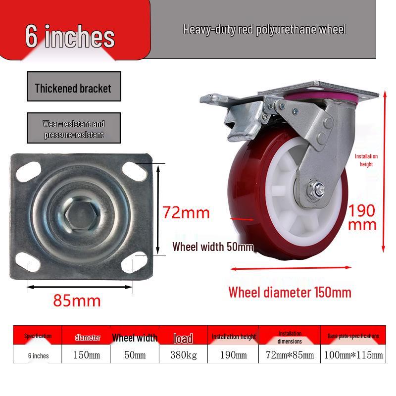 Heavy-Duty Silent Polyurethane Swivel Caster with Directional Brake and High Load Capacity