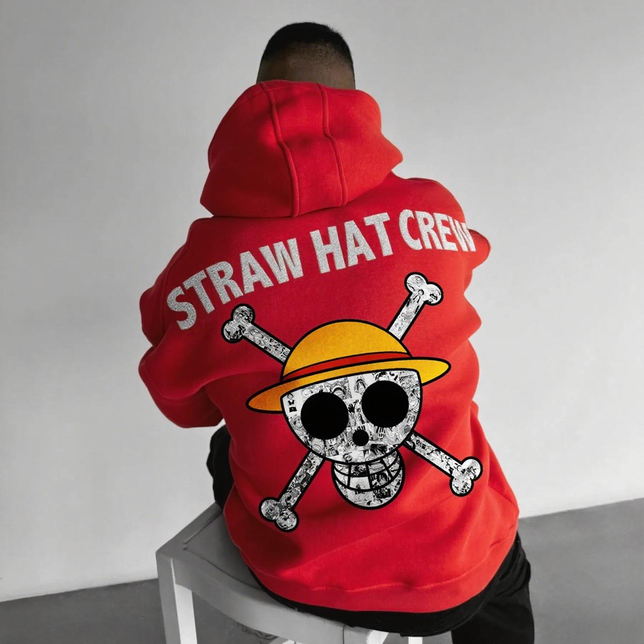 

Anime Hoodie Men Women One Piece Straw Hat Crew Oversized Casual Pullover Sweatshirt Streetwear Cosplay Spring Autumn Fashion M