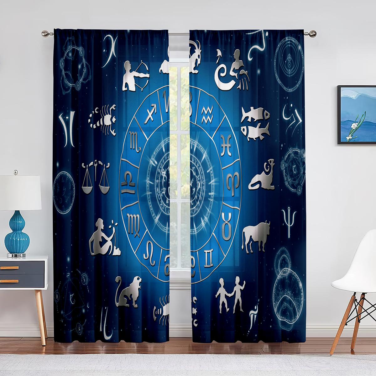 Астрология Тюль Шторы Созвездие Зодиака и Планеты Окно Прозрачная Вуаль Шторы — фото 12