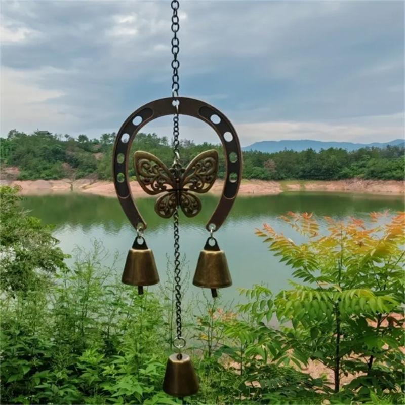 Lucky Horseshoe Wind Chime With Owl And Butterfly Hanging Chain Rustic Boho Style For Home And Garden Table Decor Gift For Women