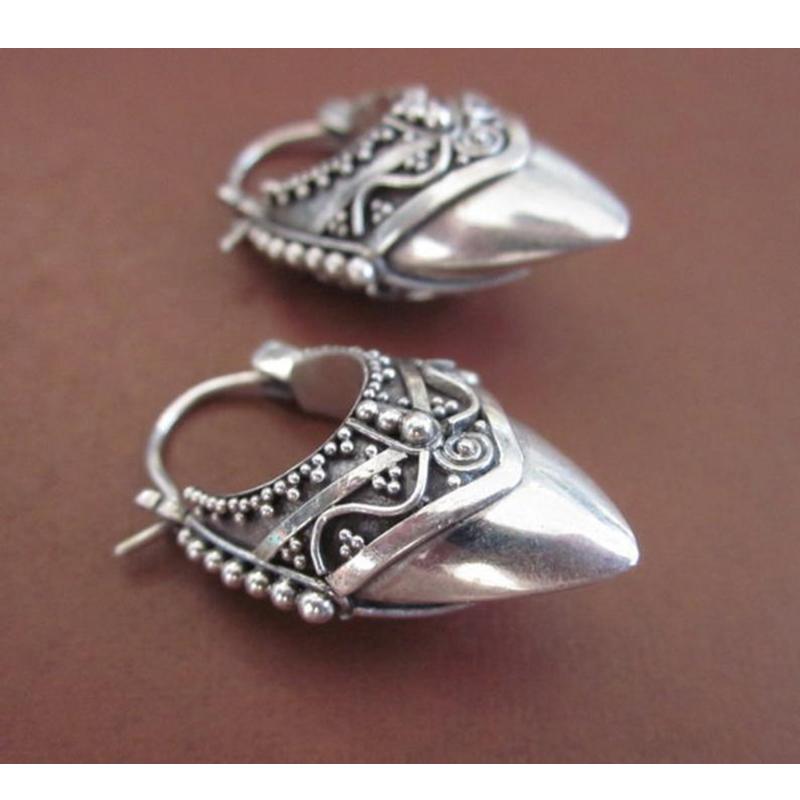 Creative Personality Silver Color Engraving Pattern Women's Drop Earrings Trendy Metal Handmade Dangle Earrings